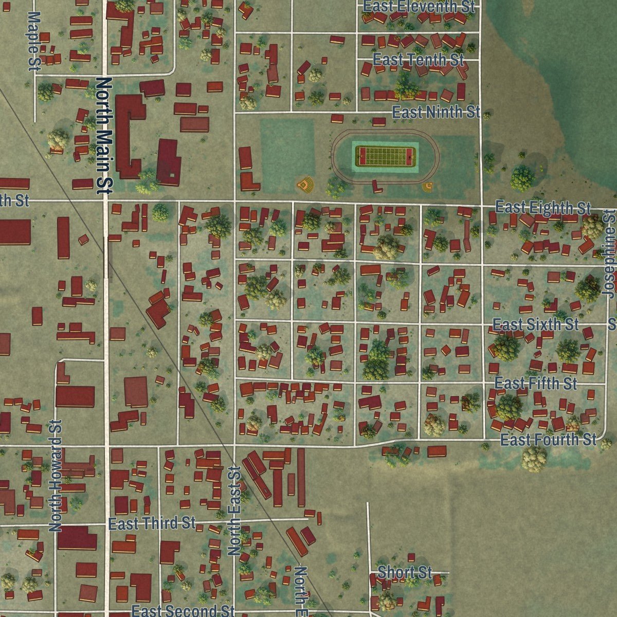 Close-up of the map of Alturas, California print showing street and building detail
