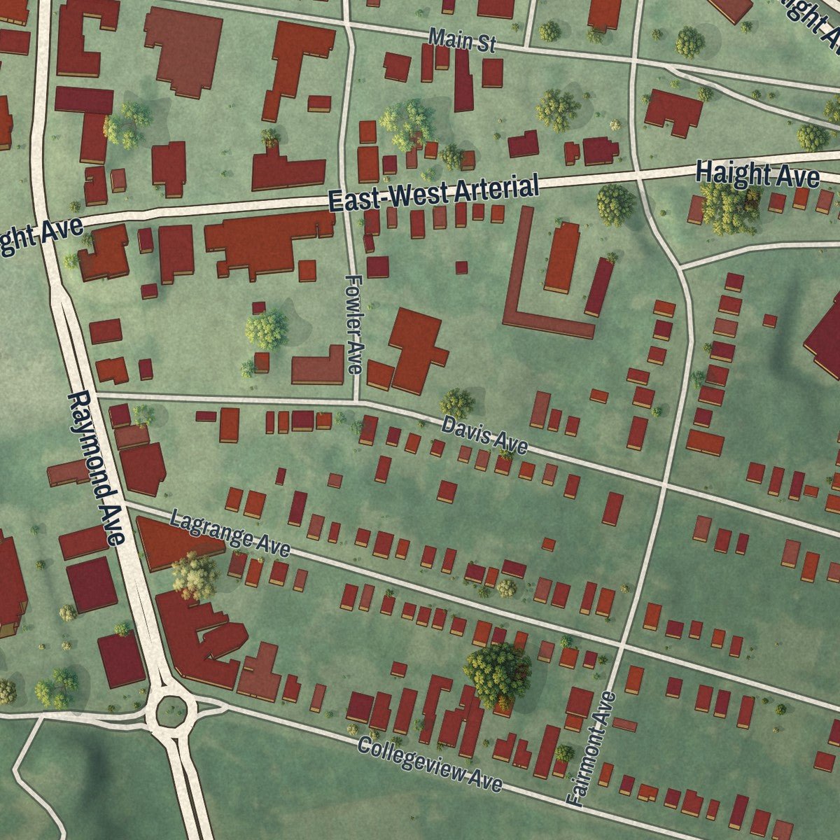 Close-up of the map of Arlington, New York print showing street and building detail
