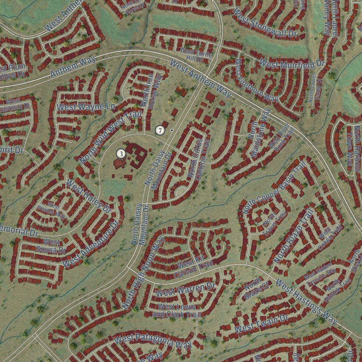Close-up of the map of Anthem, Arizona print showing street and building detail
