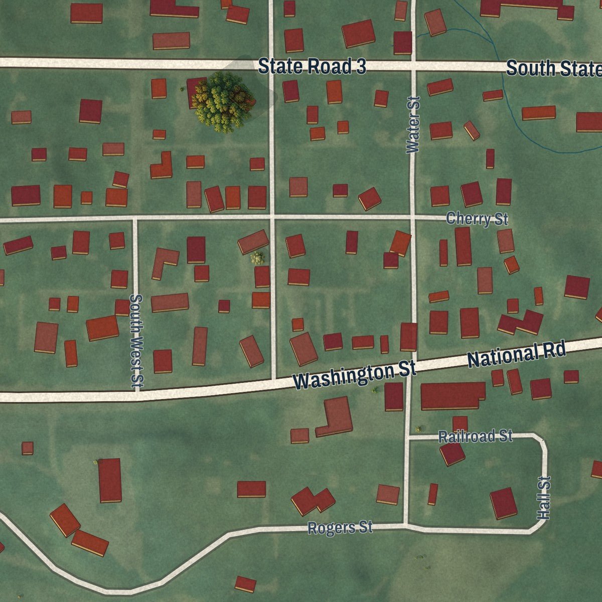 Close-up of the map of Dunreith, Indiana print showing street and building detail