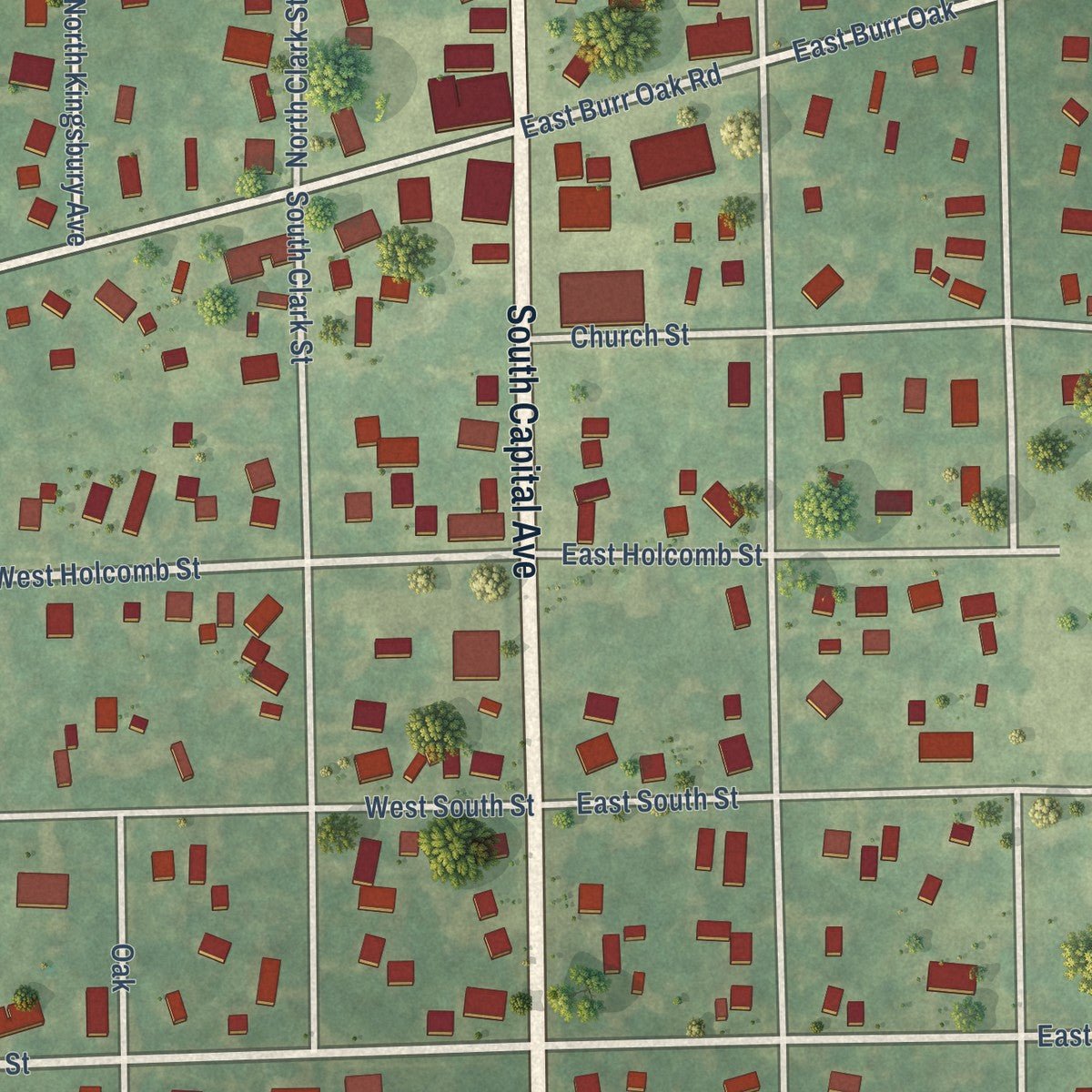 Close-up of the map of Athens, Michigan print showing street and building detail