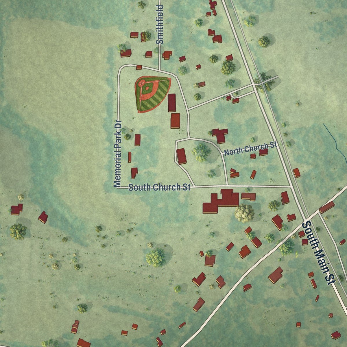 Close-up of the map of Heflin, Louisiana print showing street and building detail