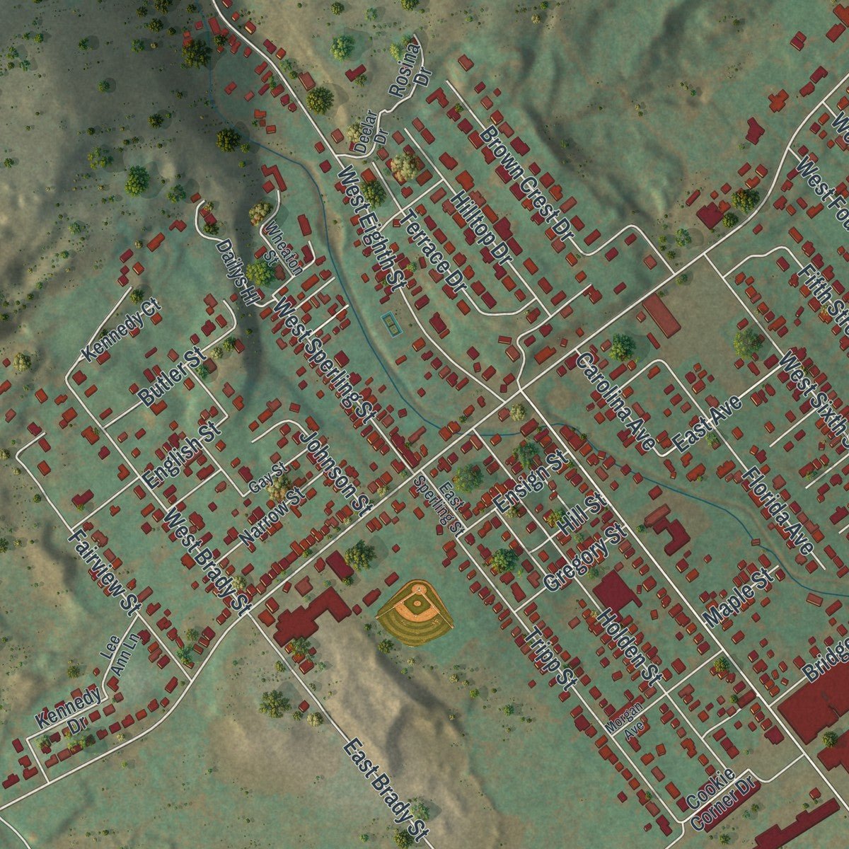 Close-up of the map of West Wyoming, Pennsylvania print showing street and building detail