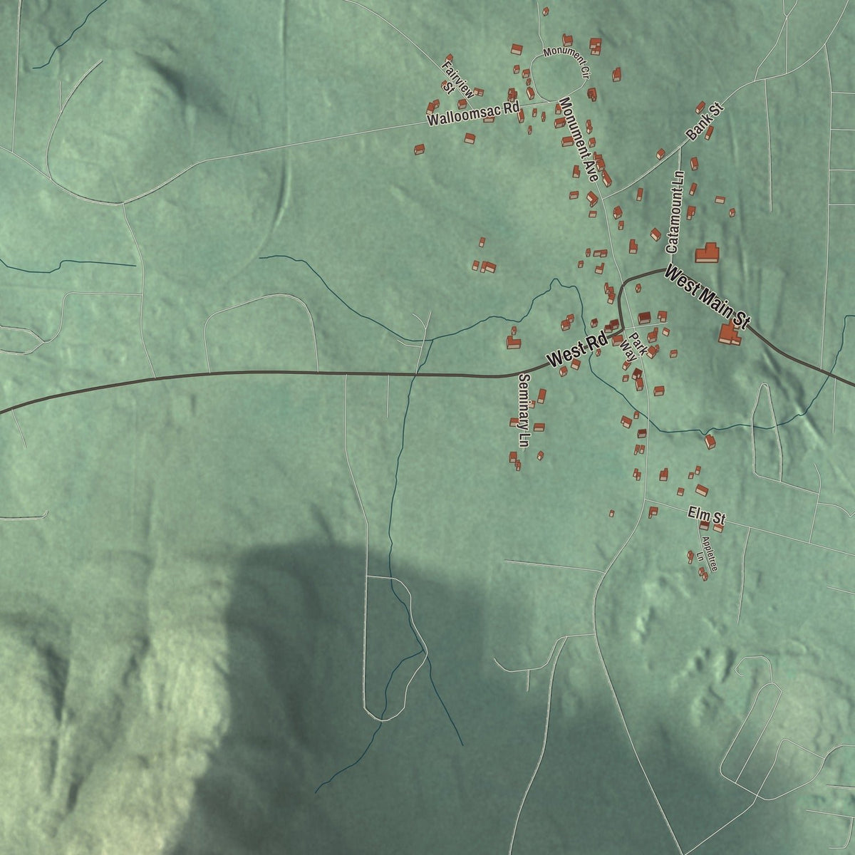 Close-up of the map of Old Bennington, Vermont print showing streets and neighborhoods