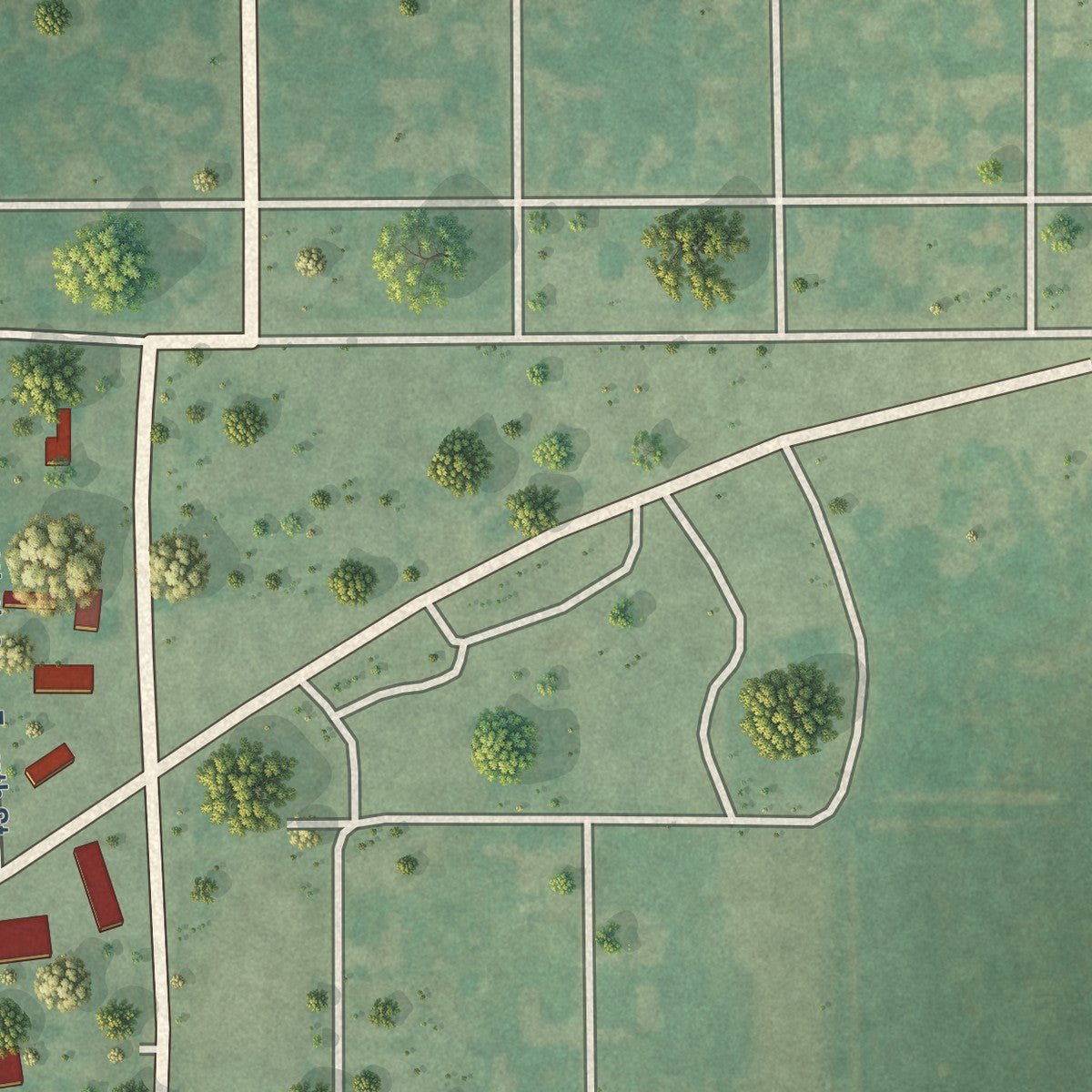 Close-up of the map of Cornish, Oklahoma print showing street and building detail