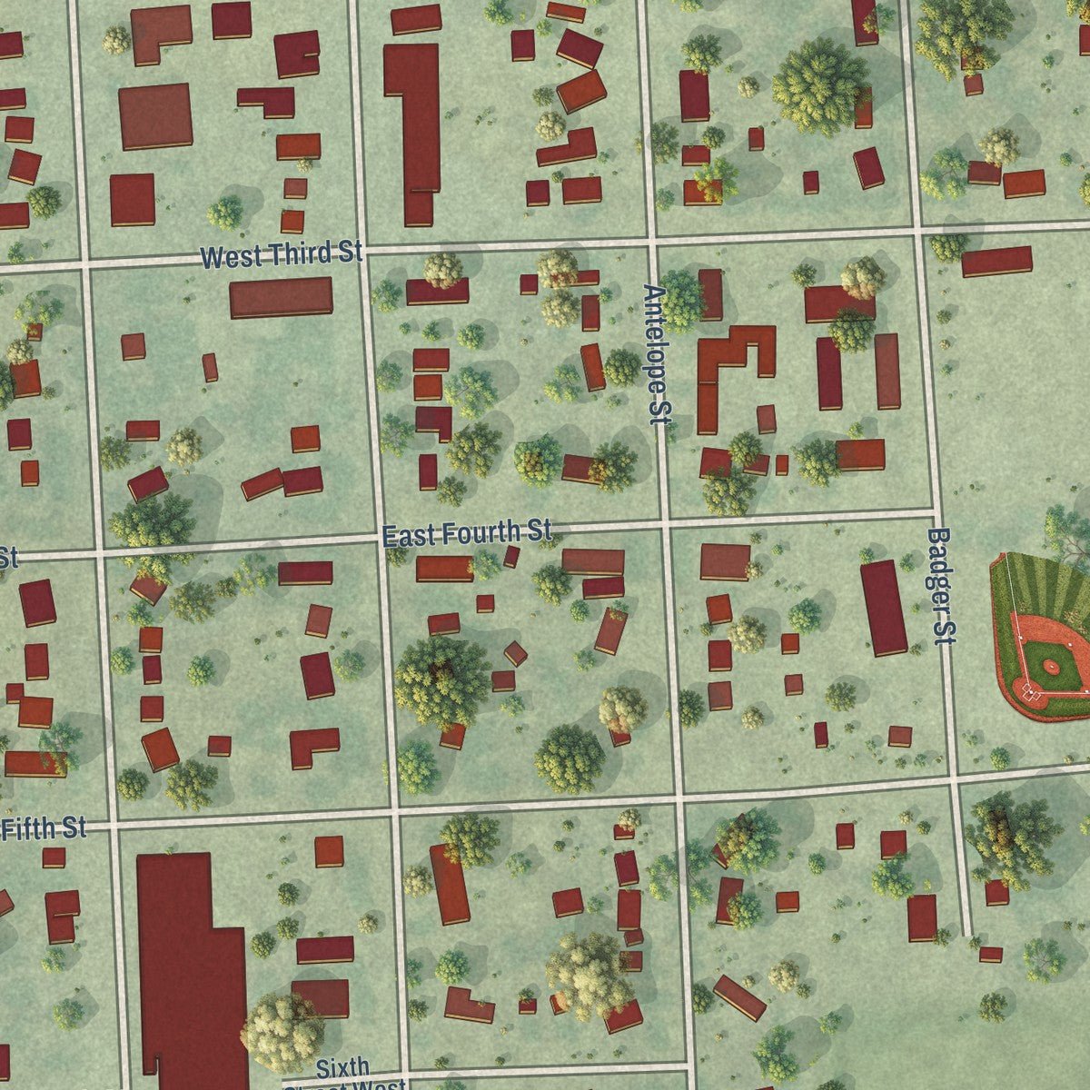 Close-up of the map of Elkton, South Dakota print showing street and building detail