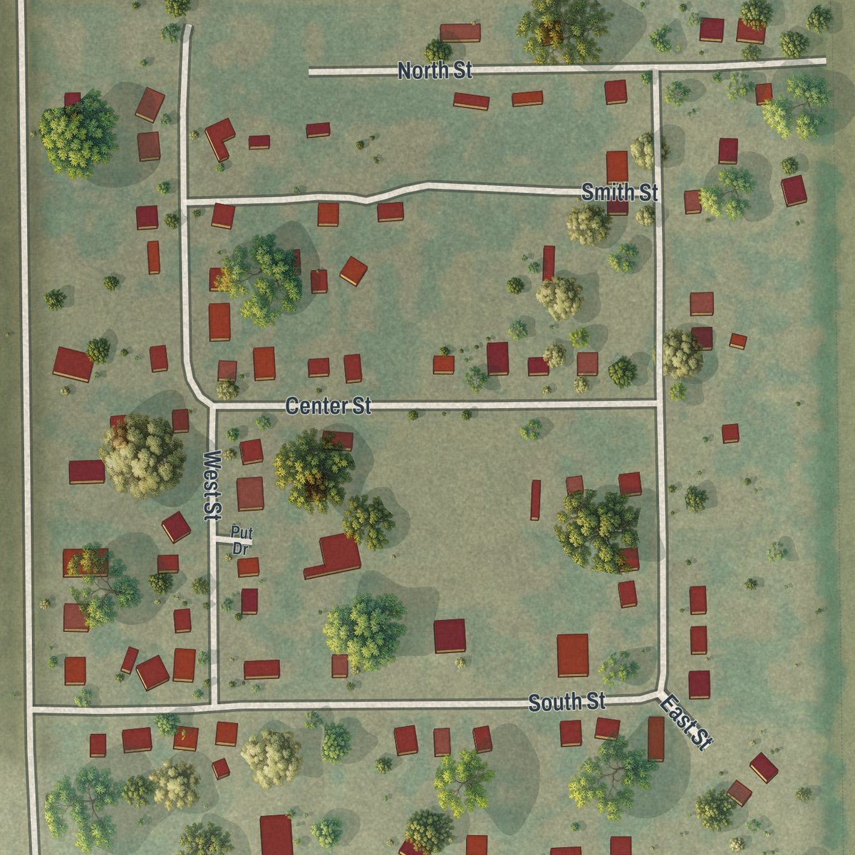 Close-up of the map of Wilson City, Missouri print showing street and building detail
