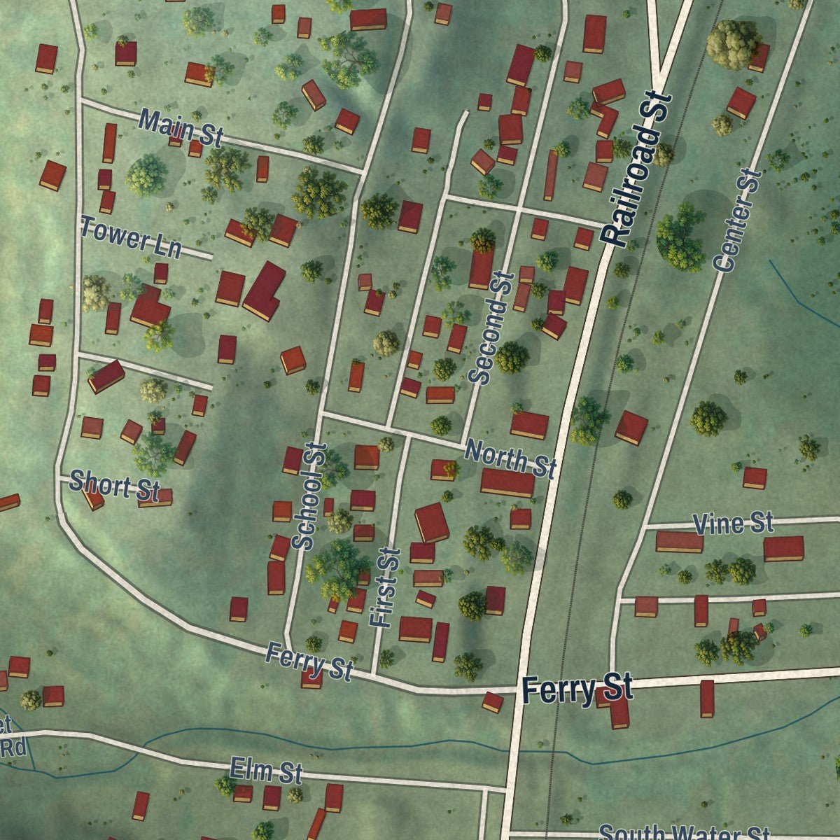 Close-up of the map of Sparland, Illinois print showing street and building detail