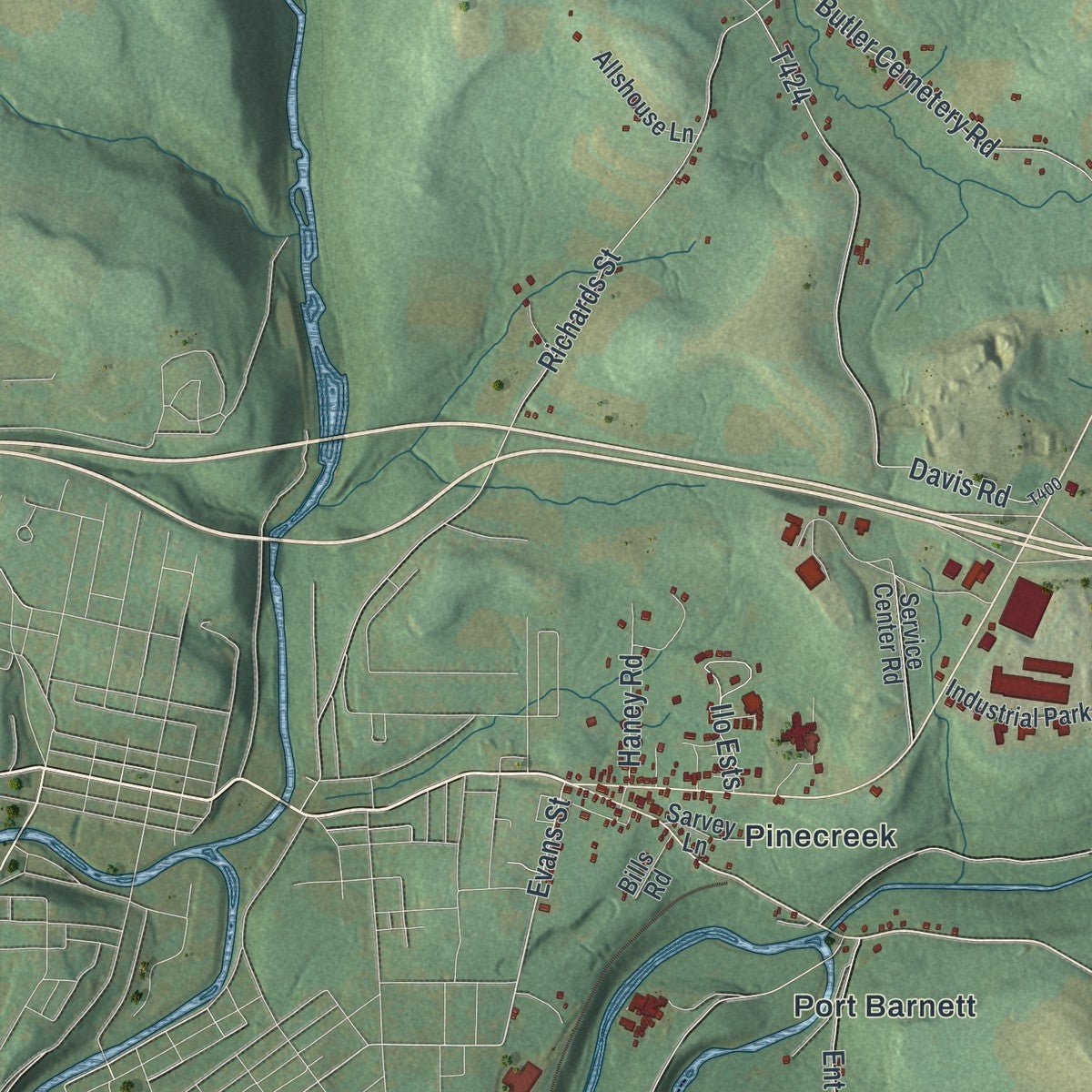 Close-up of the map of Pine Creek, Jefferson County, Pennsylvania print showing street and building detail