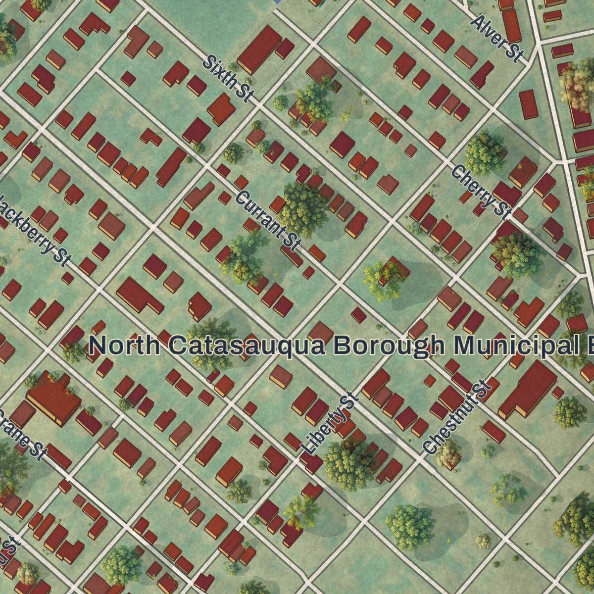 Close-up of the map of North Catasauqua, Pennsylvania print showing street and building detail