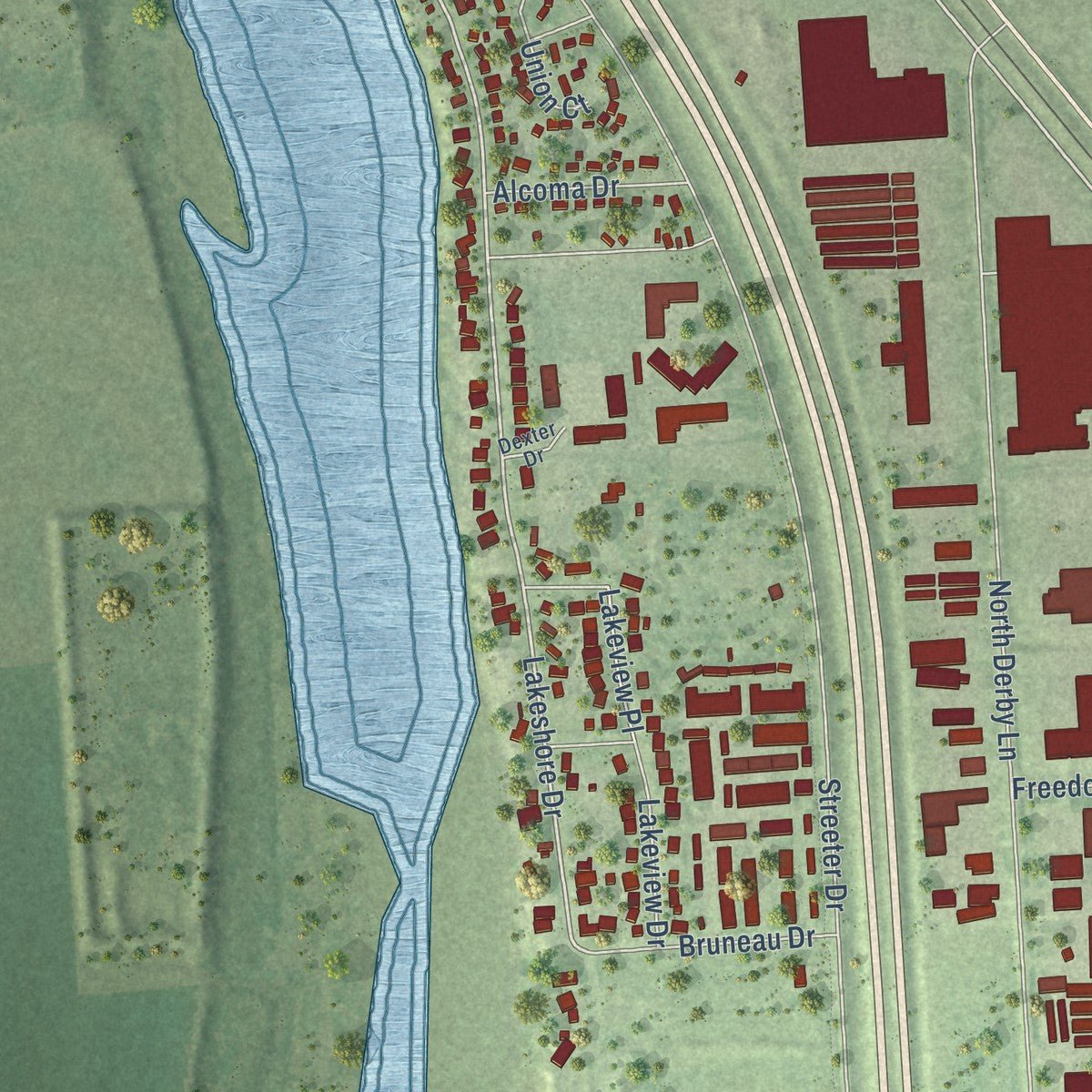 Close-up of the map of North Sioux City, South Dakota print showing street and building detail