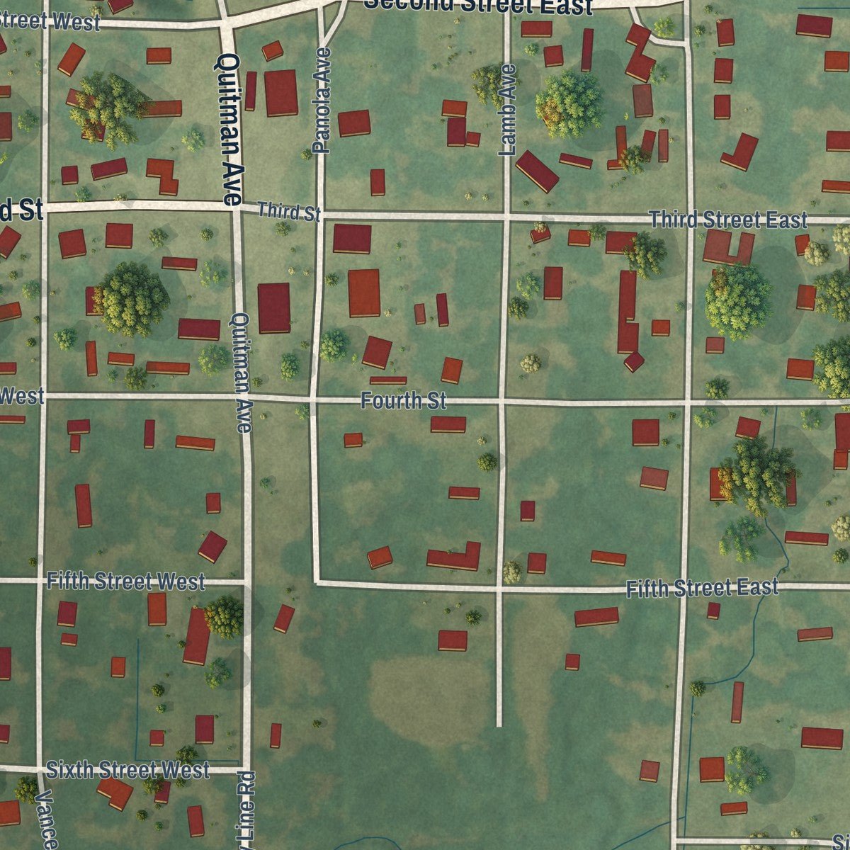 Close-up of the map of Crowder, Mississippi print showing street and building detail