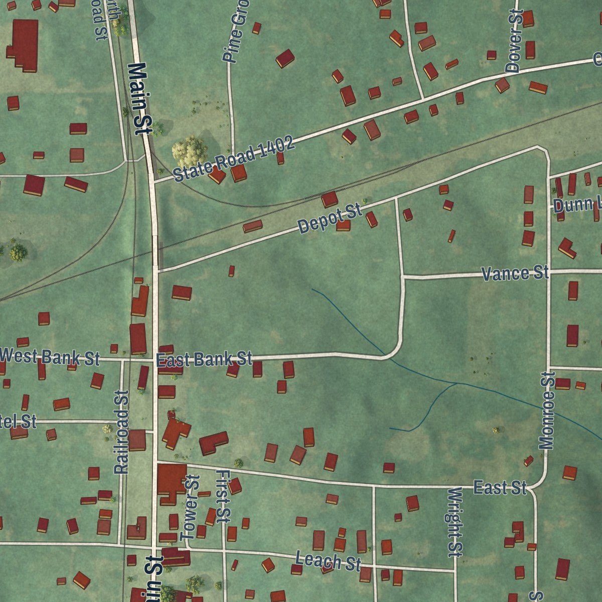 Close-up of the map of Star, North Carolina print showing street and building detail