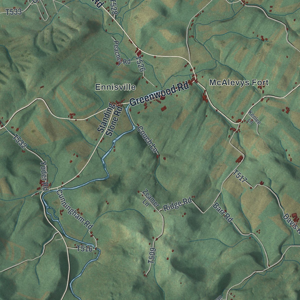 Close-up of the map of Jackson, Huntingdon County, Pennsylvania print showing street and building detail
