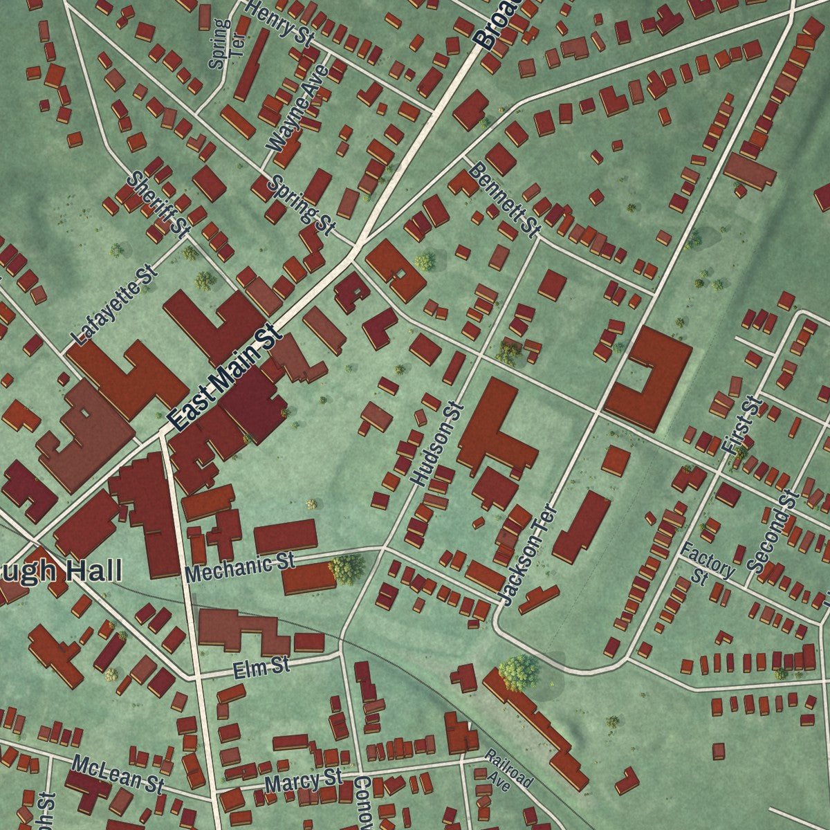Close-up of the map of the Borough of Freehold, Monmouth County, New Jersey print showing street and building detail