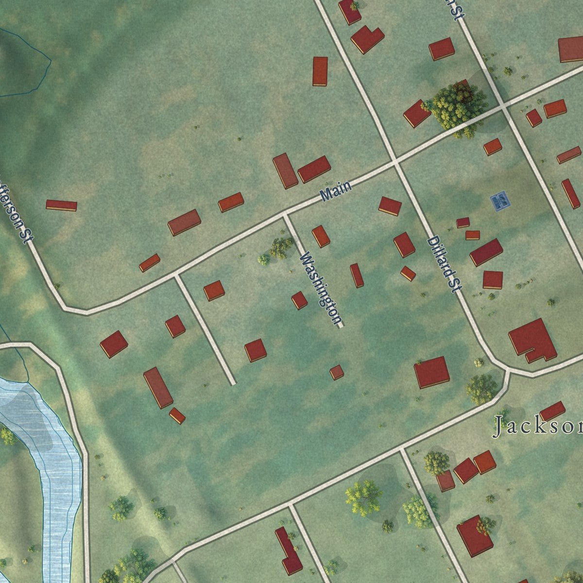 Close-up of the map of Jacksonport, Arkansas print showing street and building detail