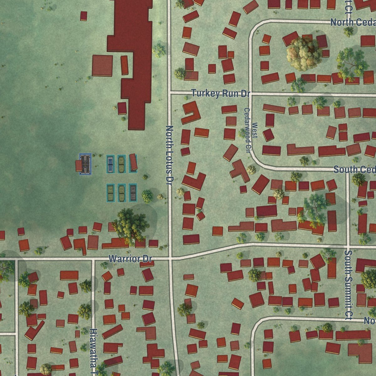 Close-up of the map of Round Lake Heights, Illinois print showing street and building detail