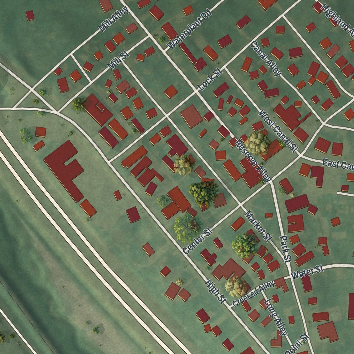 Close-up of the map of Carroll, Ohio print showing street and building detail