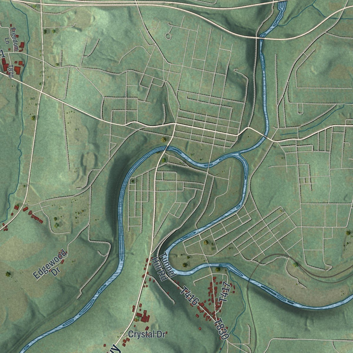 Close-up of the map of Rose, Pennsylvania print showing street and building detail