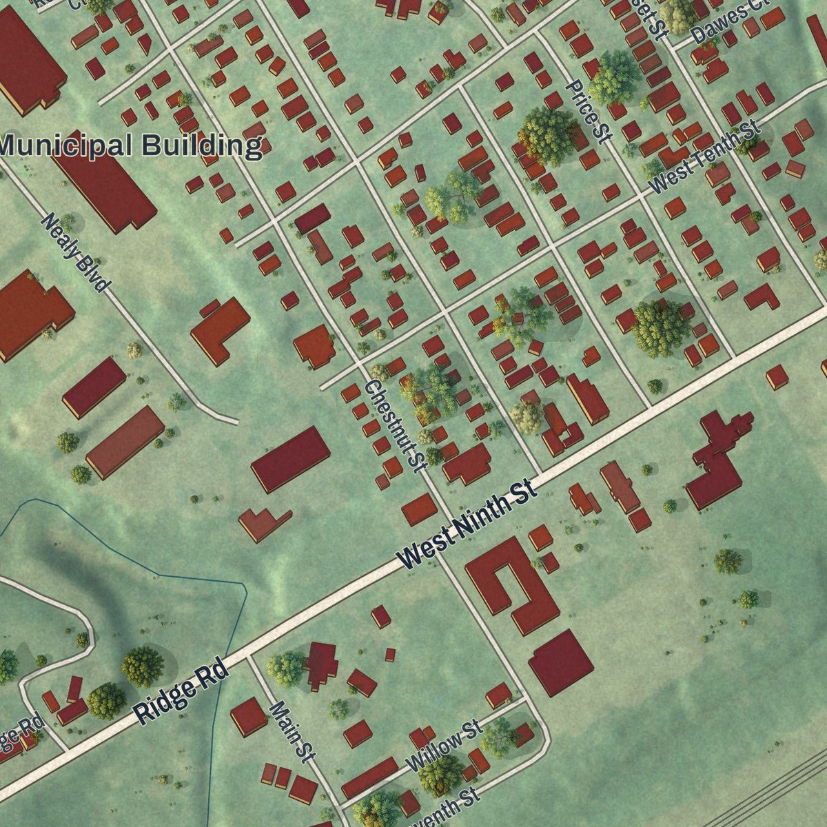 Close-up of the map of Trainer, Pennsylvania print showing street and building detail