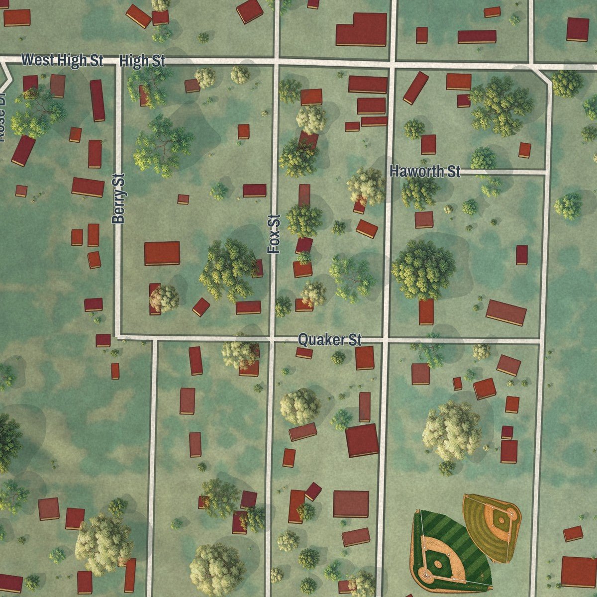Close-up of the map of Alba, Missouri print showing street and building detail