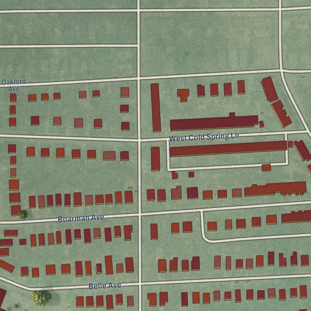 Close-up of the map of Dorchester, Maryland print showing street and building detail