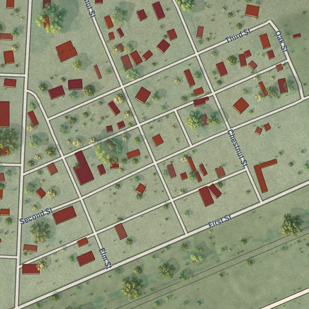 Close-up of the map of Bushnell, Nebraska print showing street and building detail