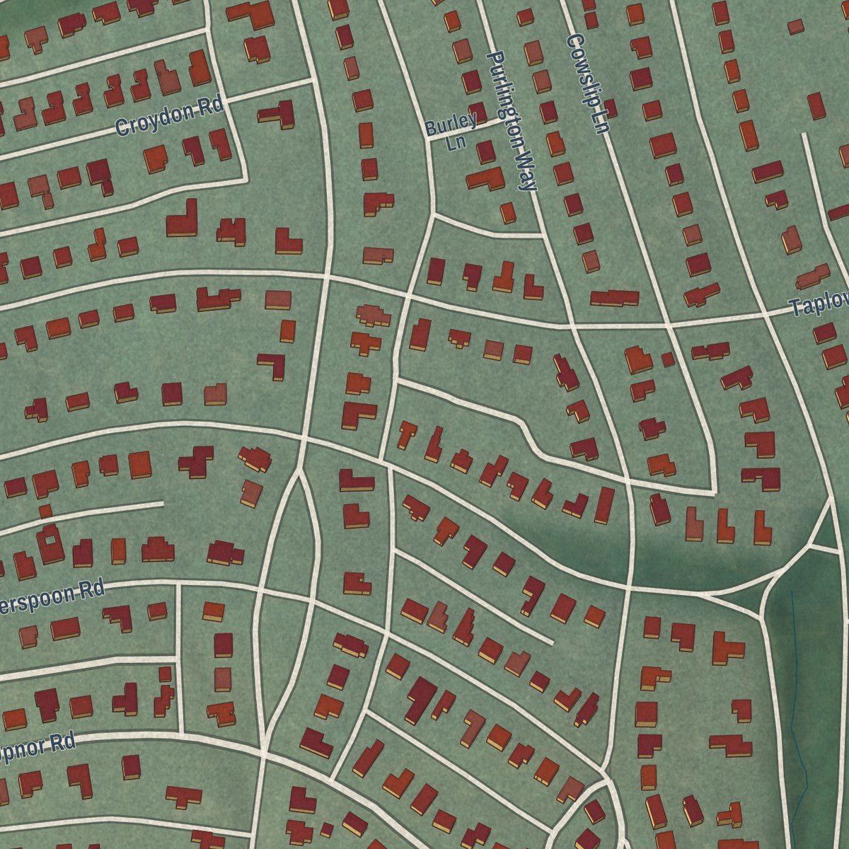Close-up of the map of Homeland, Maryland print showing street and building detail
