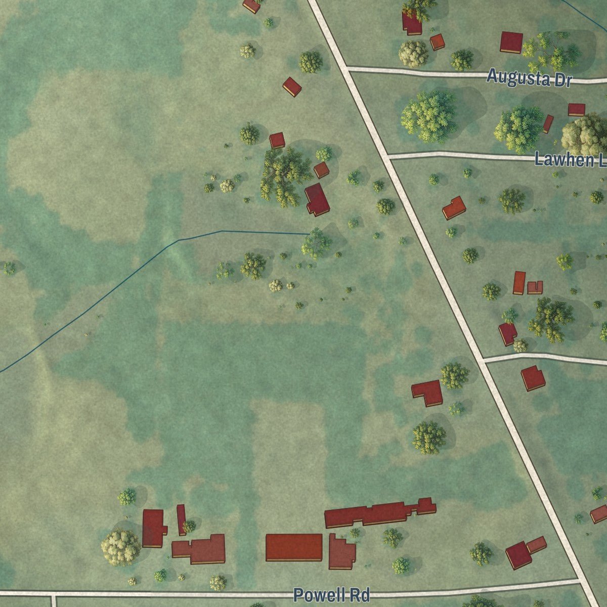 Close-up of the map of Libertyville, Alabama print showing street and building detail