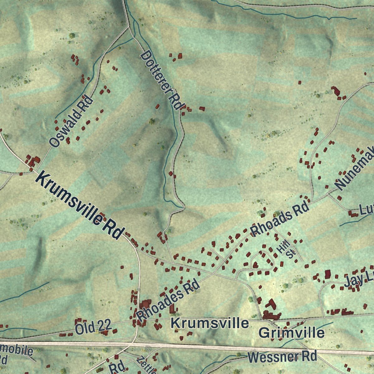 Close-up of the map of Greenwich, Pennsylvania print showing street and building detail