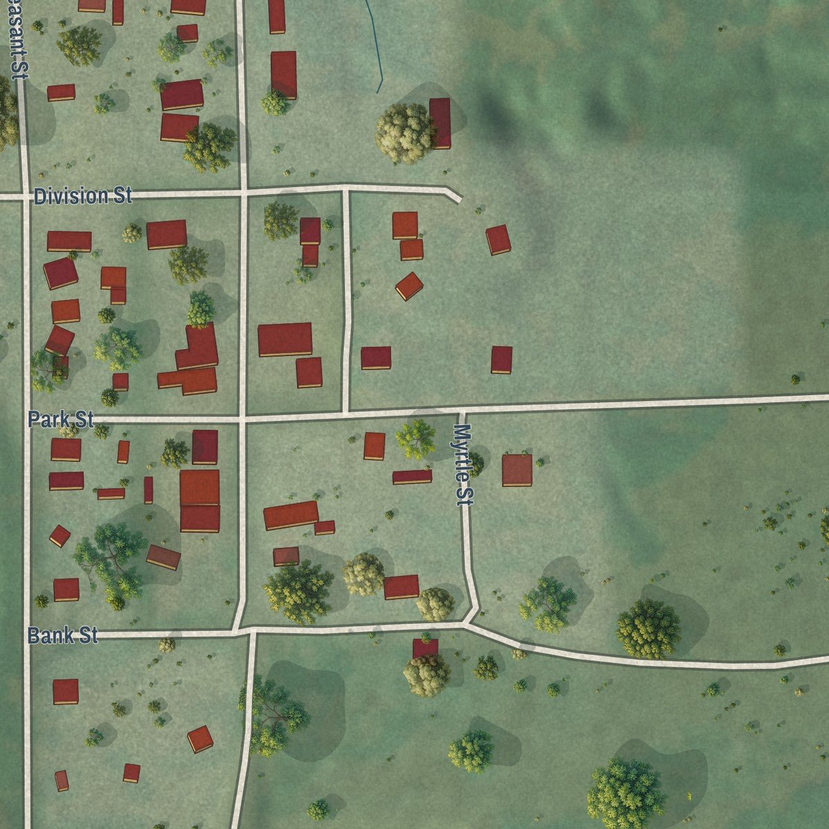 Close-up of the map of Bristow, Nebraska print showing street and building detail