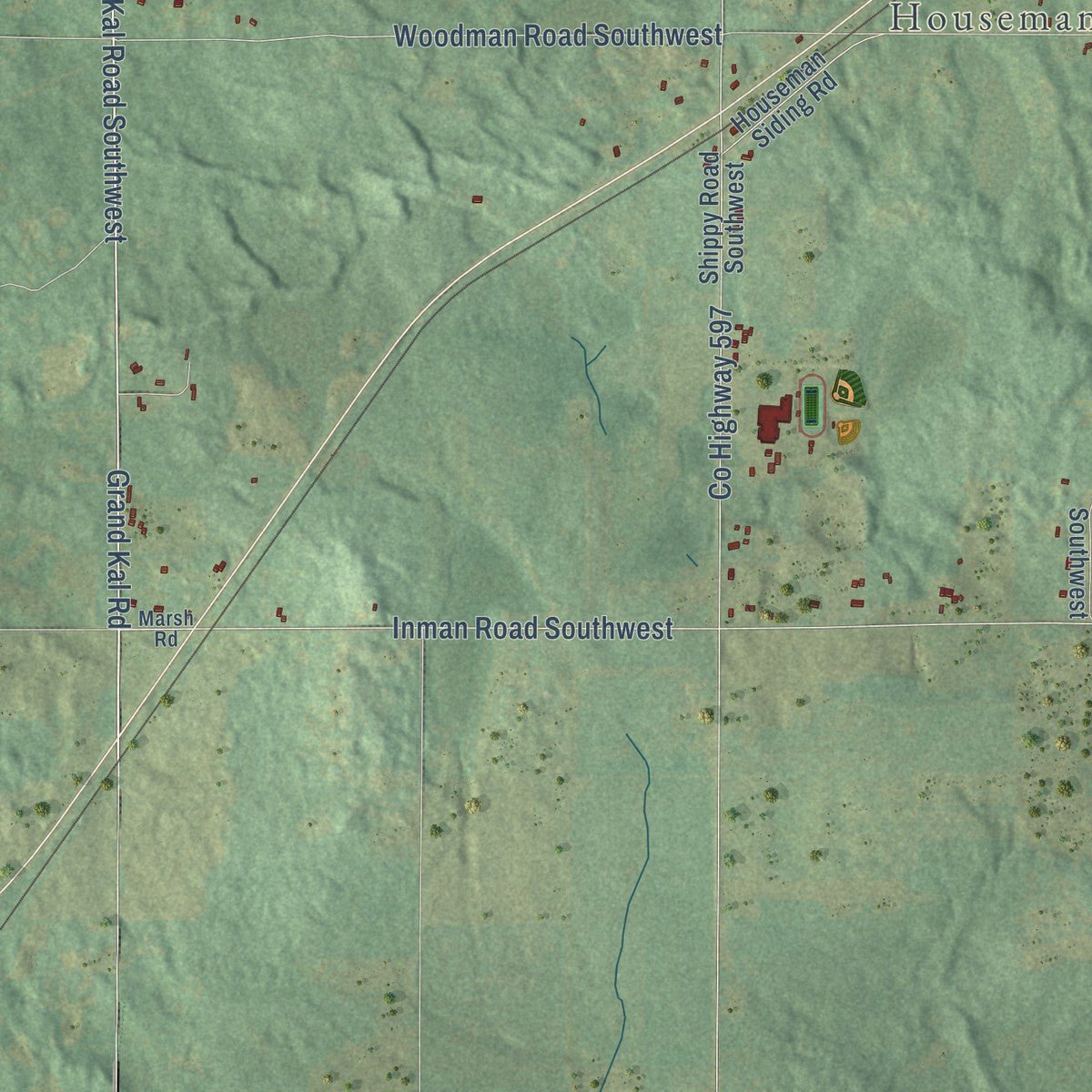 Close-up of the map of Boardman, Michigan print showing street and building detail