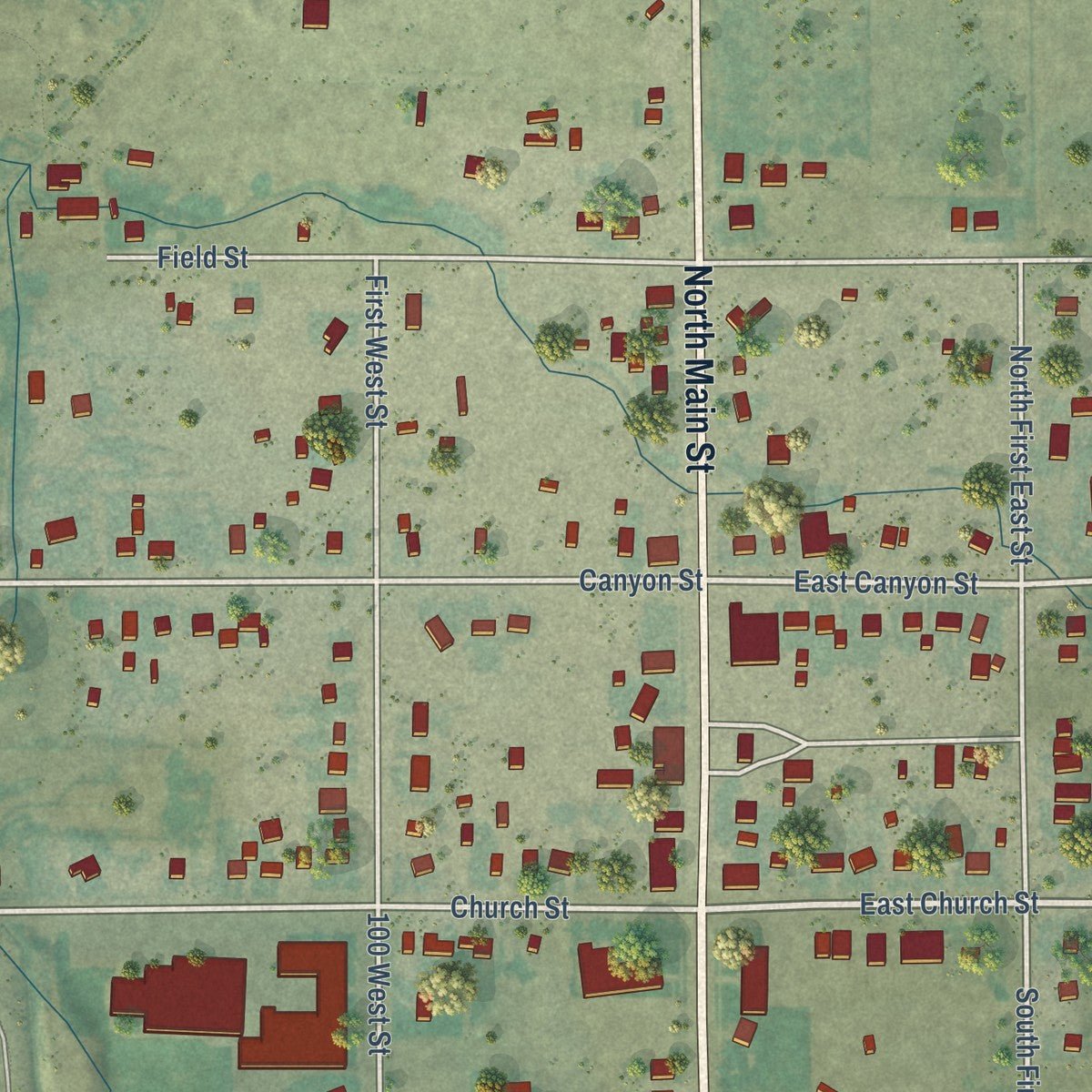 Close-up of the map of Randolph, Utah print showing street and building detail
