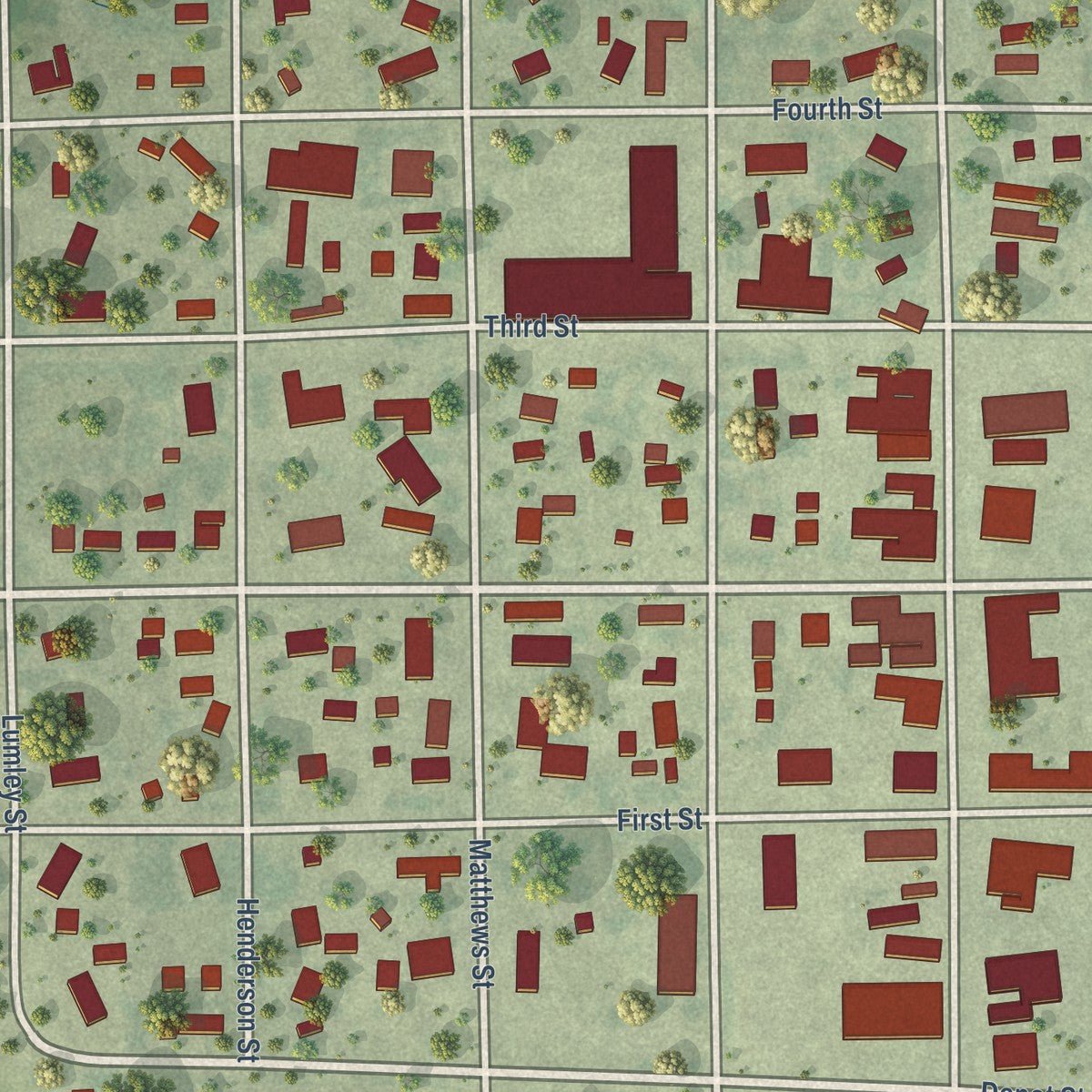 Close-up of the map of Armour, South Dakota print showing street and building detail