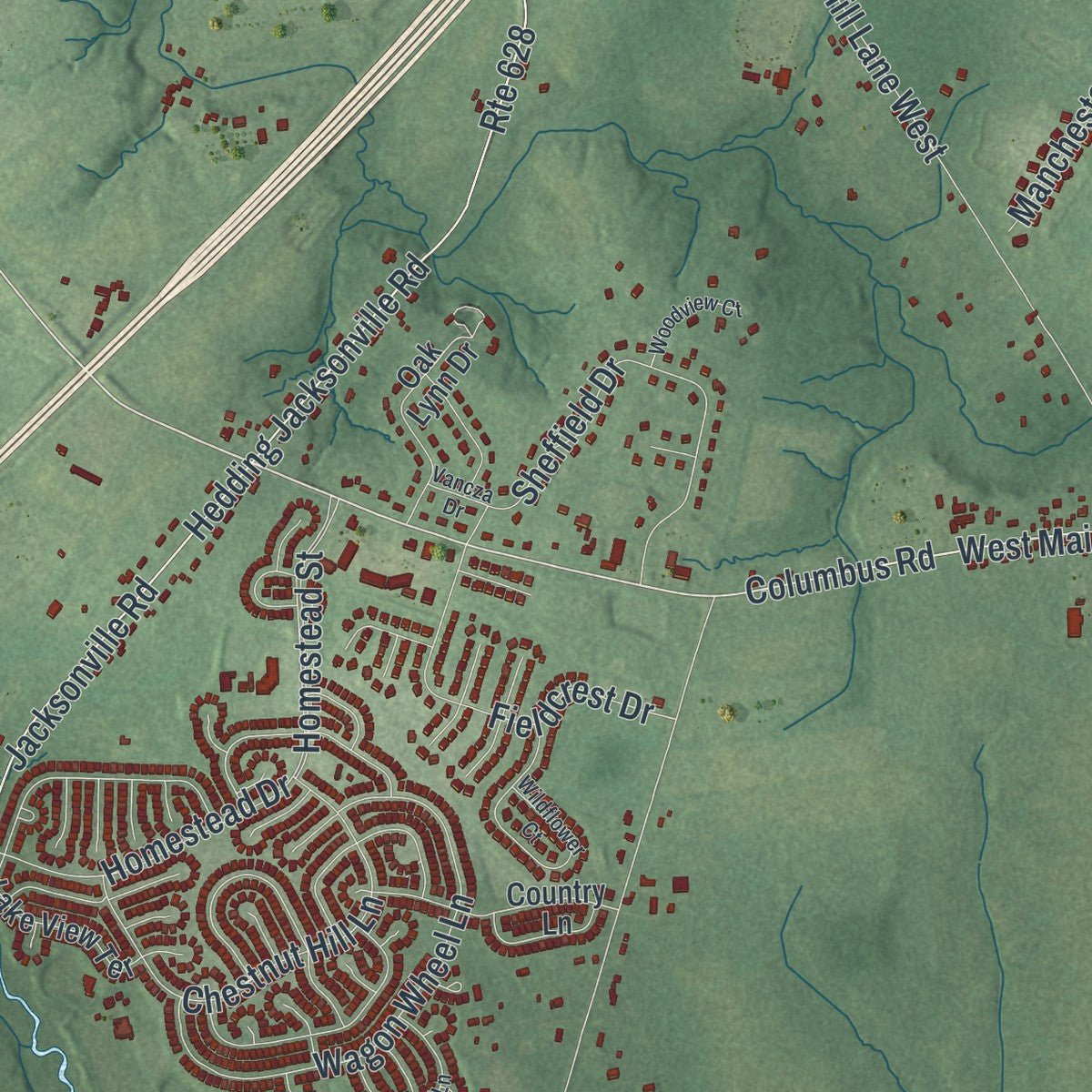 Close-up of the map of Mansfield, Burlington County, New Jersey print showing street and building detail