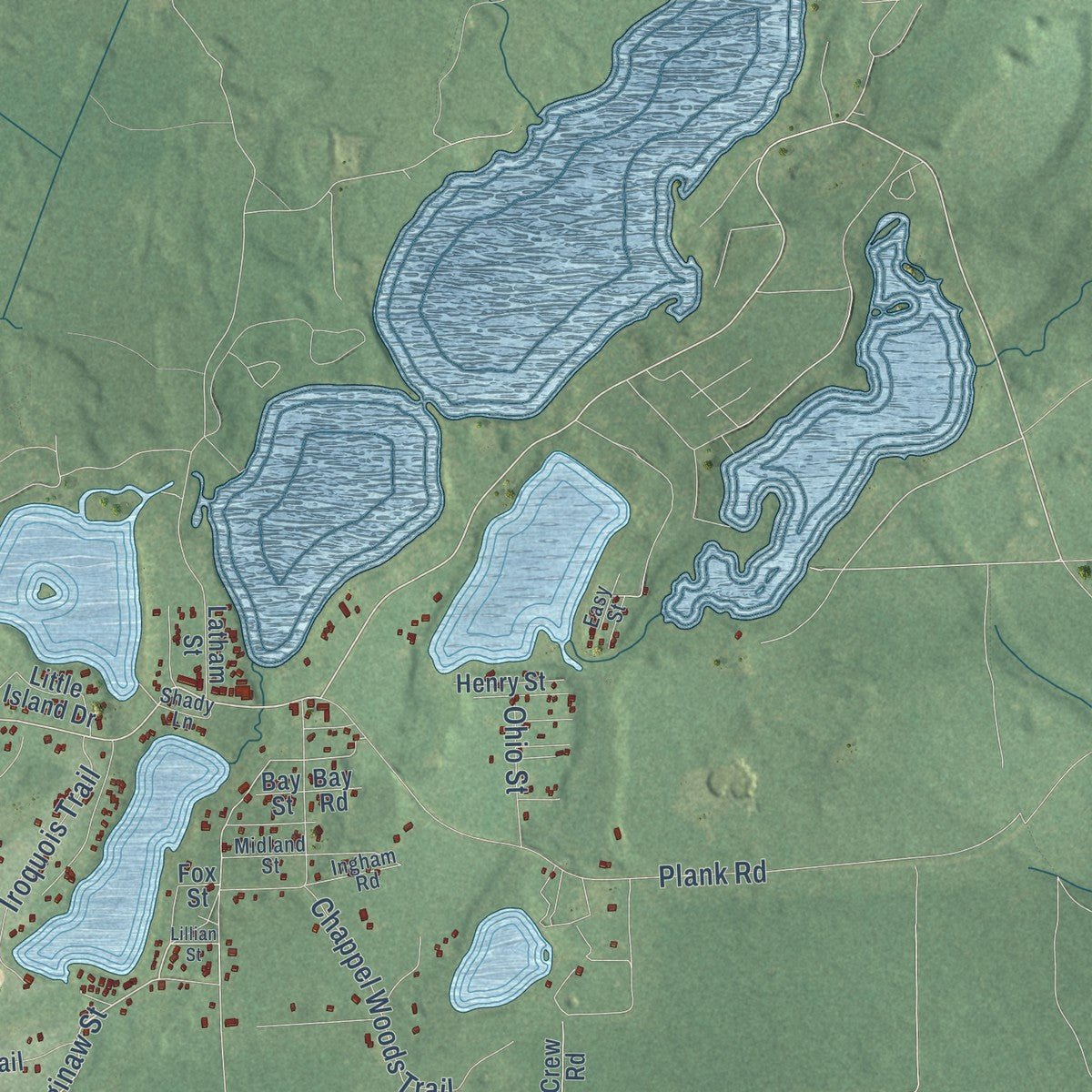 Close-up of the map of Grant, Iosco County, Michigan print showing street and building detail