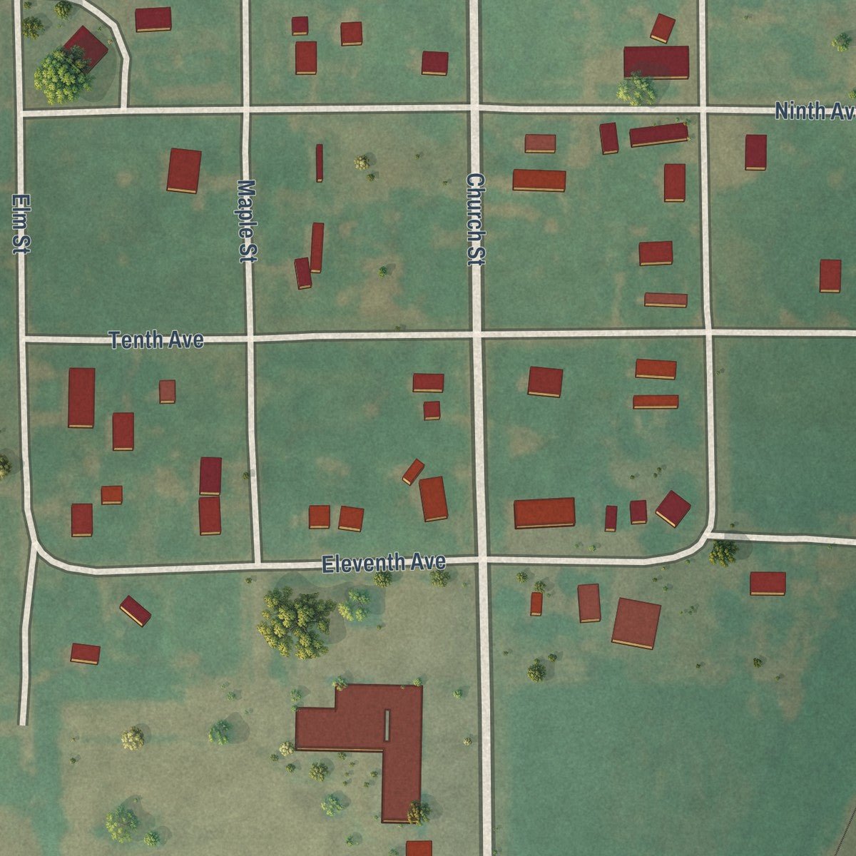 Close-up of the map of Kildare, Oklahoma print showing street and building detail