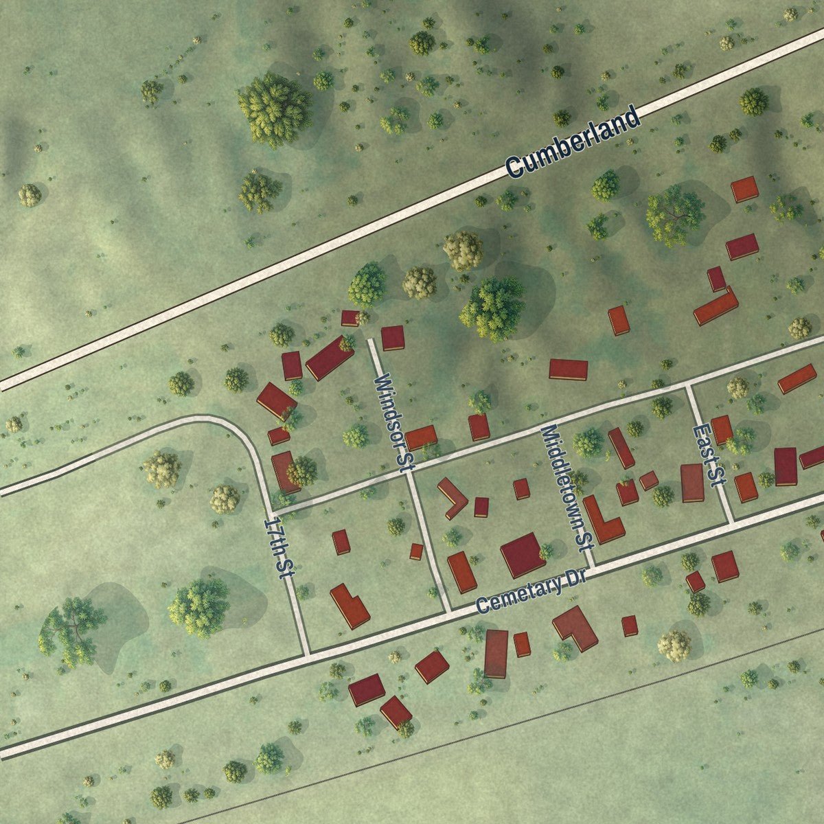 Close-up of the map of Jewett, Illinois print showing street and building detail