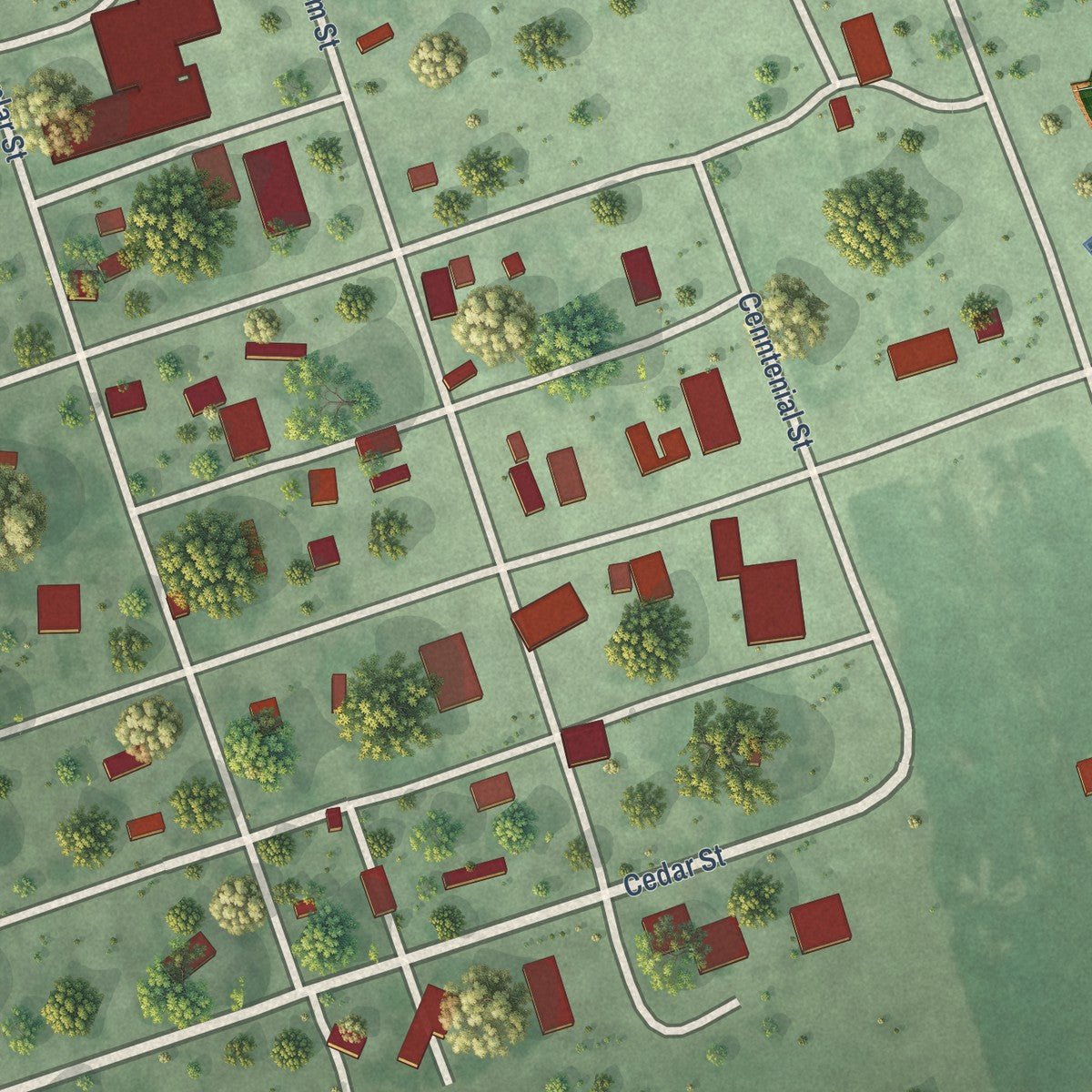 Close-up of the map of Hitchcock, South Dakota print showing street and building detail