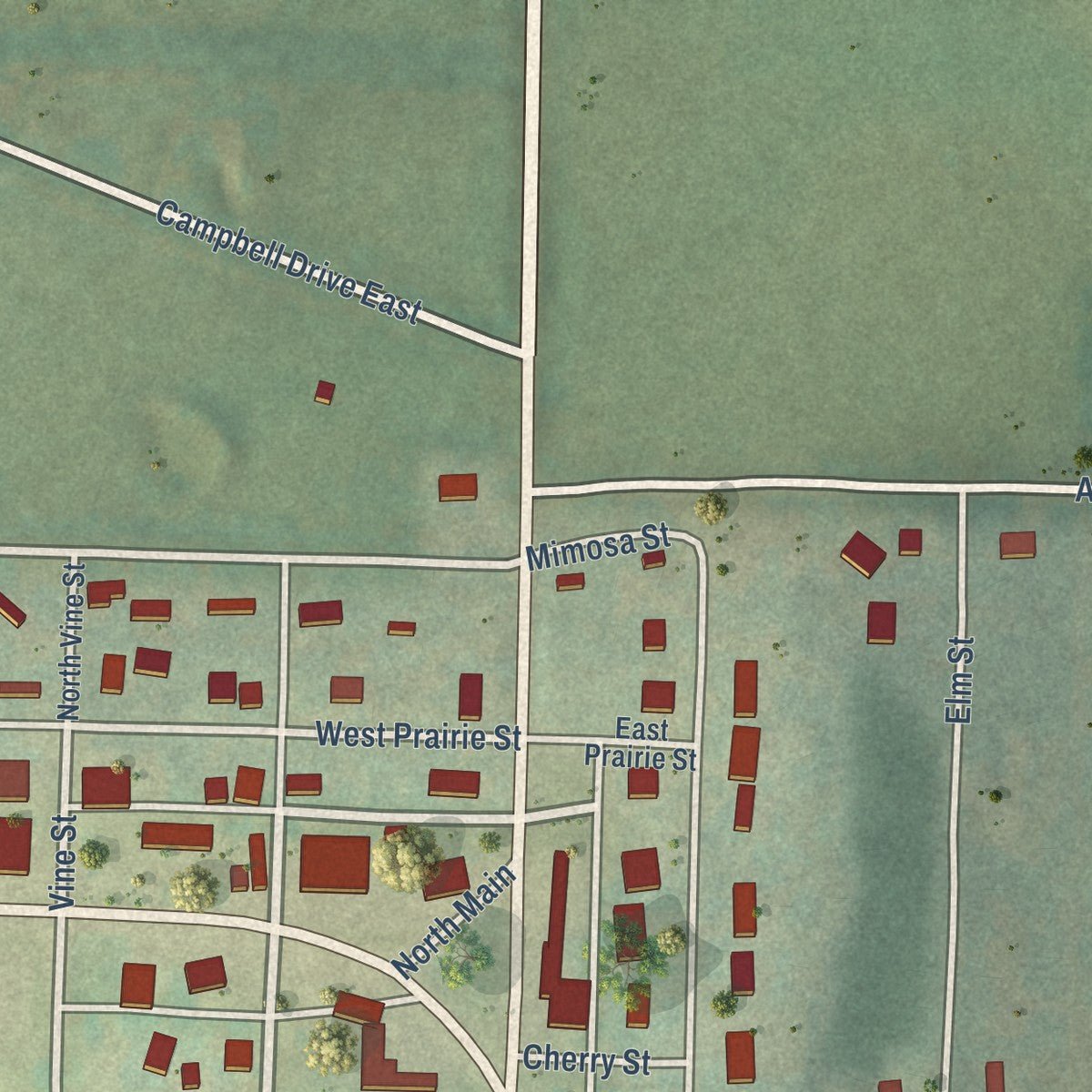 Close-up of the map of Lead Hill, Arkansas print showing street and building detail