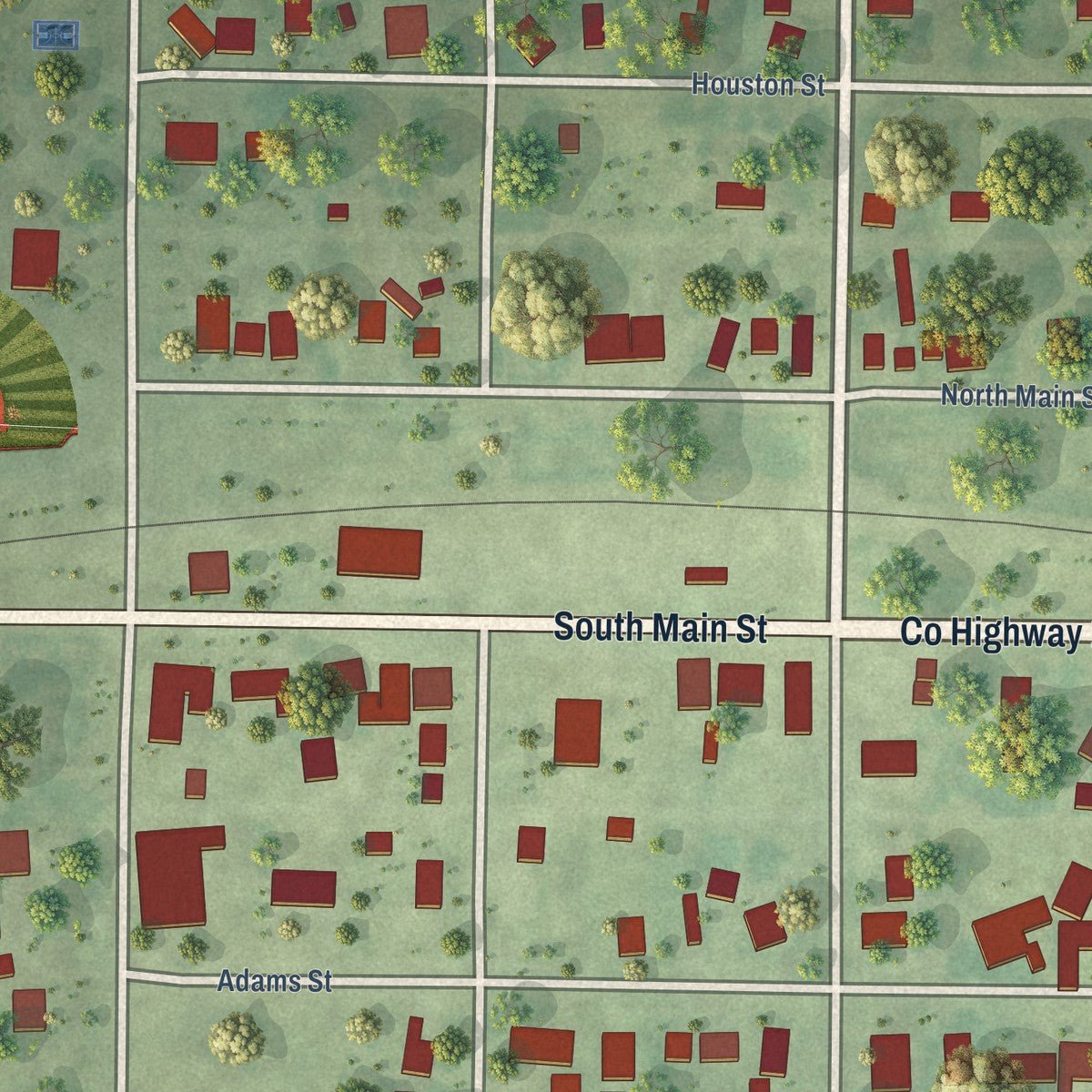 Close-up of the map of Coatsburg, Illinois print showing street and building detail