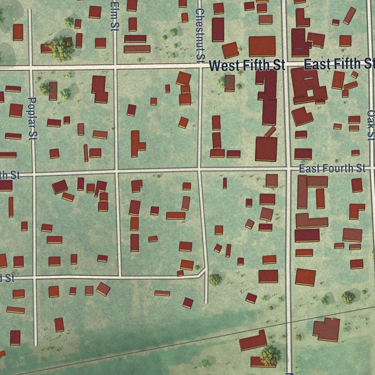 Close-up of the map of Burden, Kansas print showing street and building detail