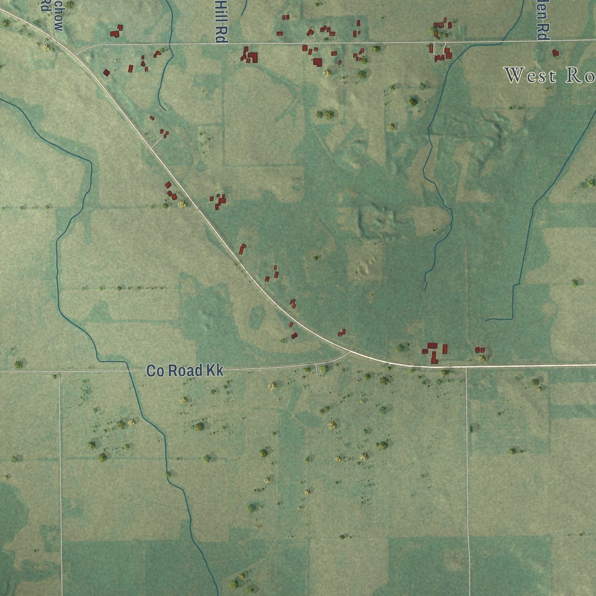 Close-up of the map of the Town of Rosendale, Wisconsin print showing street and building detail