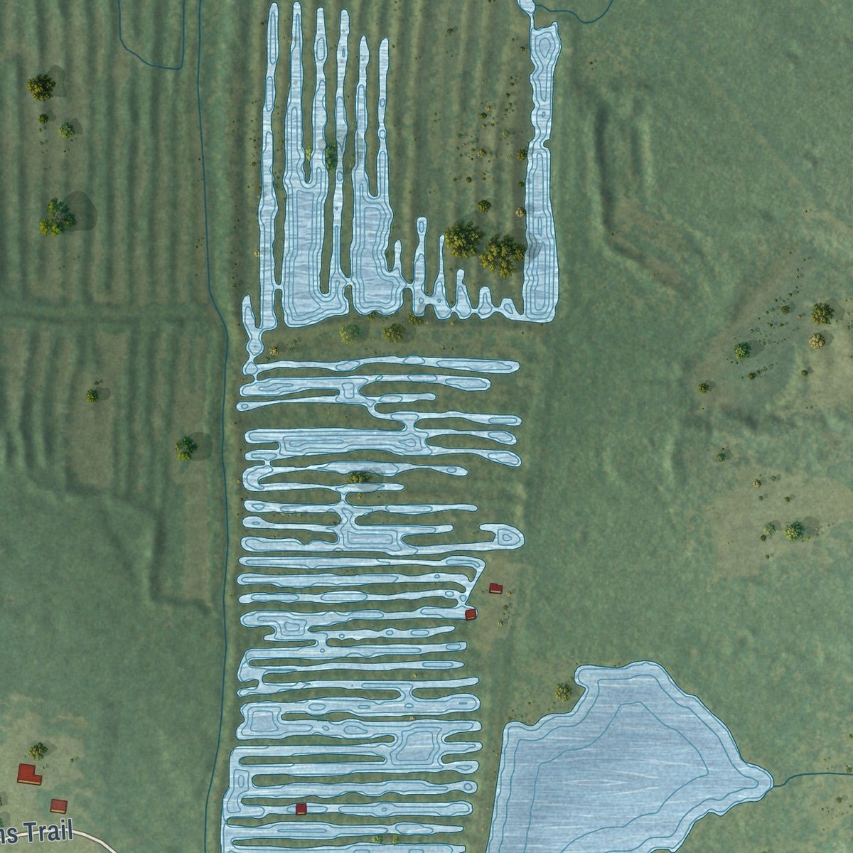 Close-up of the map of Sibley, Louisiana print showing street and building detail