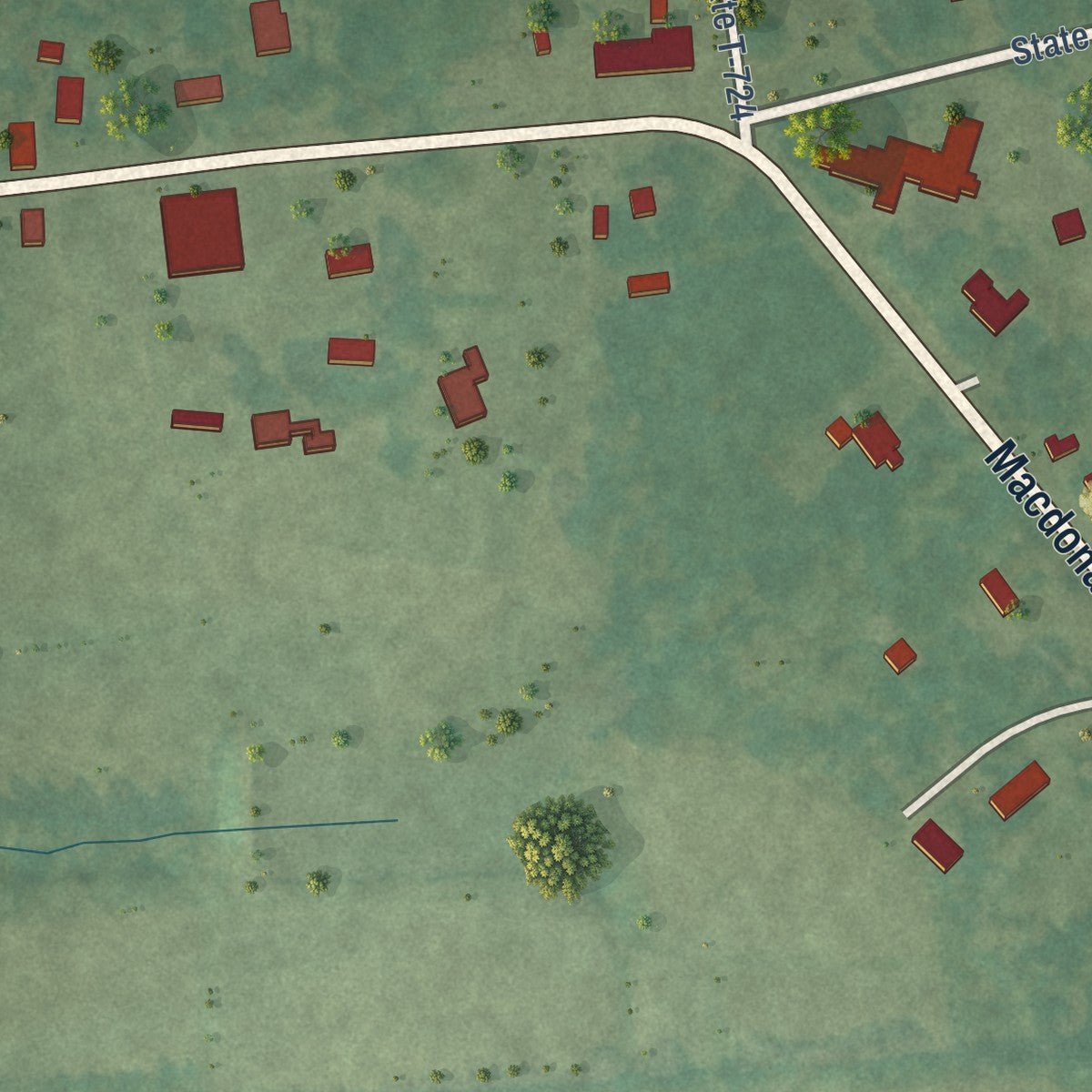 Close-up of the map of Scottsburg, Virginia print showing street and building detail