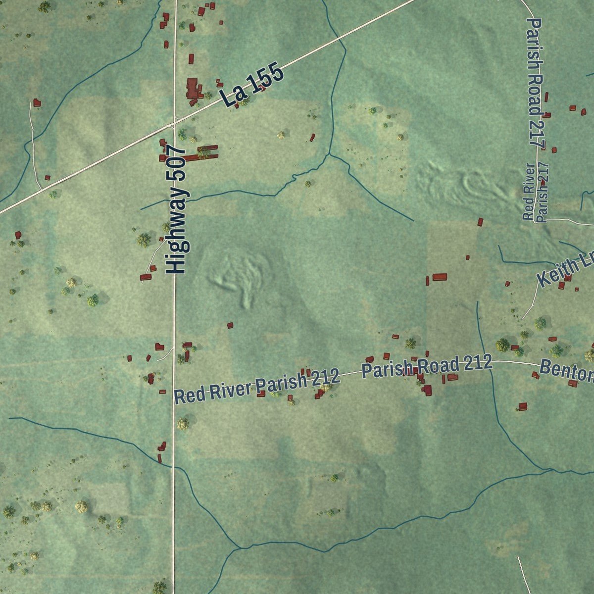 Close-up of the map of Martin, Louisiana print showing street and building detail