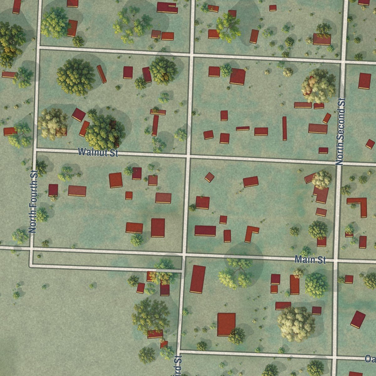 Close-up of the map of Buffalo Gap, South Dakota print showing street and building detail