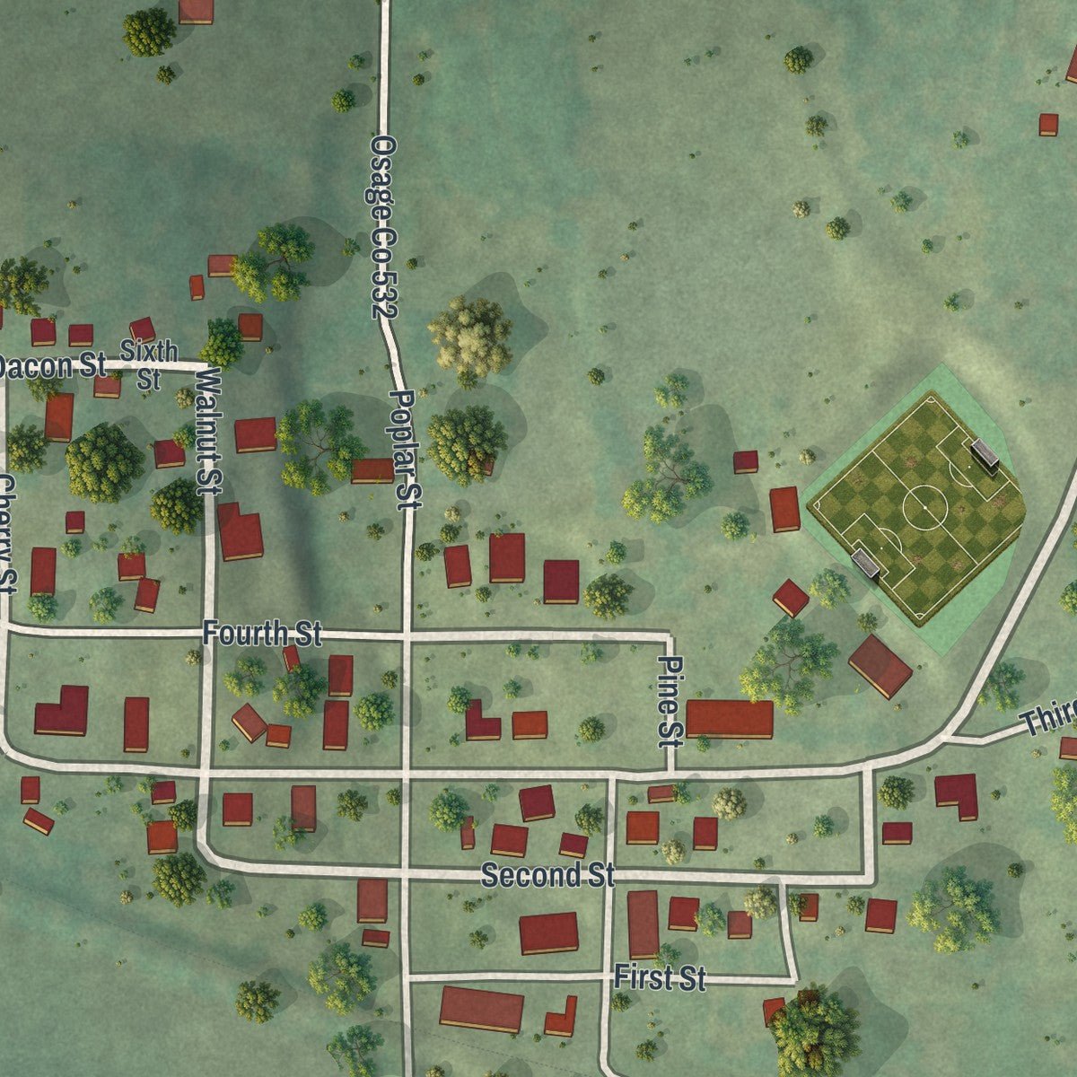Close-up of the map of Argyle, Missouri print showing street and building detail