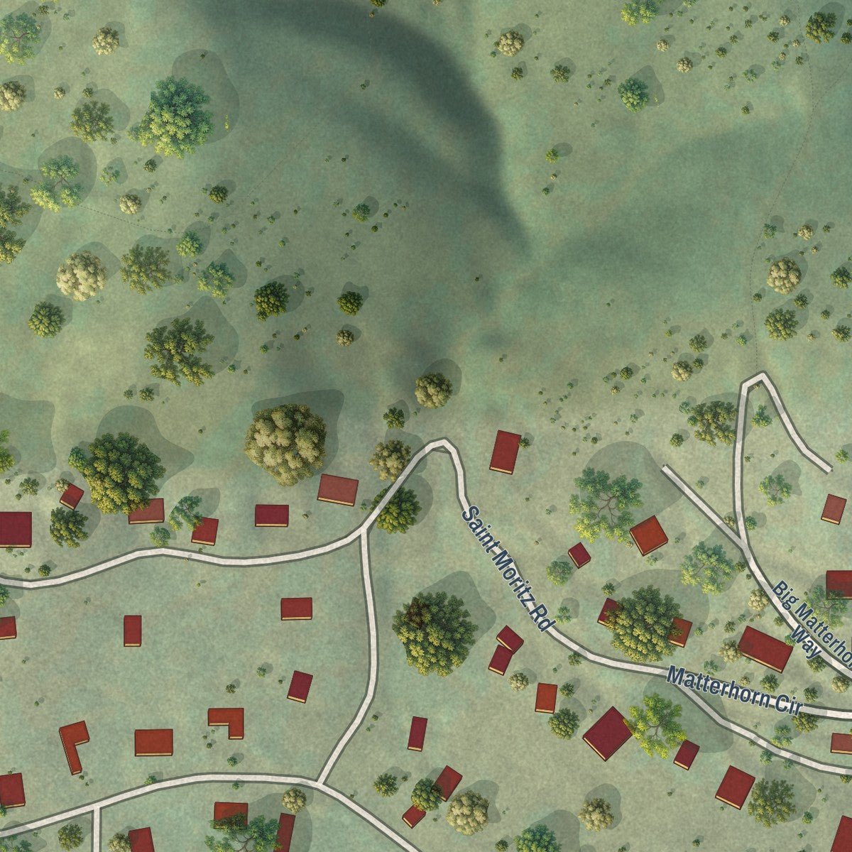 Close-up of the map of Interlaken, Utah print showing street and building detail