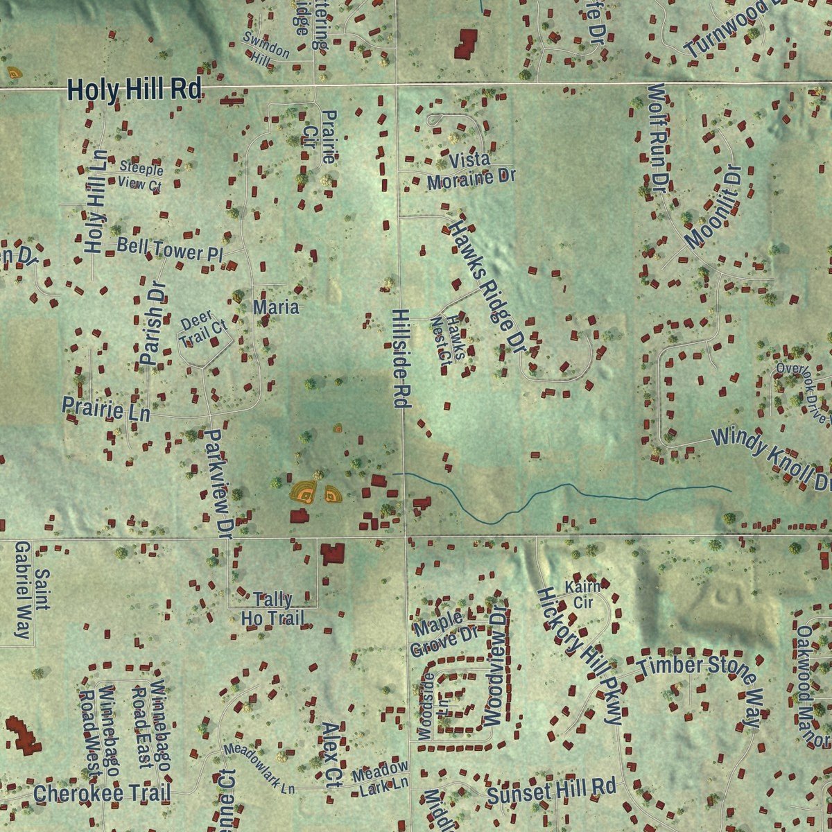 Close-up of the map of Richfield, Washington County, Wisconsin print showing street and building detail